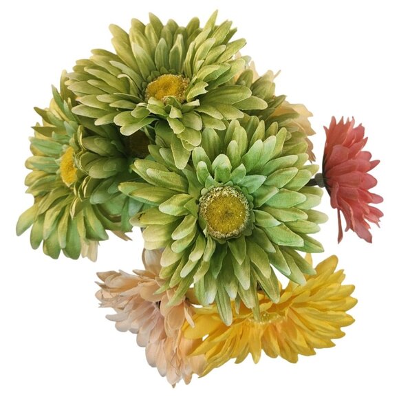 Silk Gerbera Daisy Floral Arrangement - Green Yellow & Pink Multicolor - Picture 5 of 10